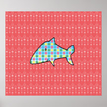Argyle shark on red bubbles poster