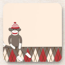 Argyle Sock Monkey Cork Coaster