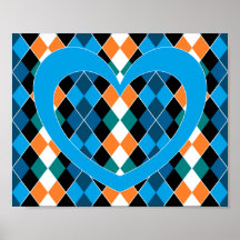 Argyle with blue heart posters