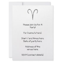 Aries. Zodiac Astrology Sign. Black. Personalized Invitation