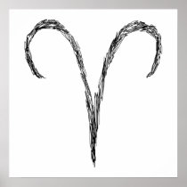 Aries. Zodiac Astrology Sign. Black. Posters