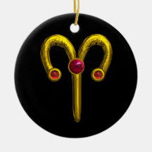 ARIES ZODIAC BIRTHDAY JEWEL Red Ruby Gold Christmas Tree Ornaments
