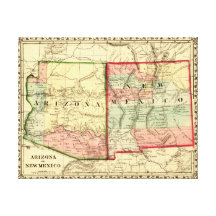 Arizona and New MexicoPanoramic Map Gallery Wrap Canvas