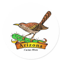 Arizona St. Flower Cactus Wren Round Sticker