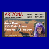 Arizona Zombie Hunter Permit business cards
