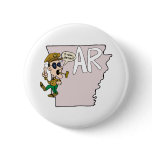 Arkansas AR Map & Douglas MacArthur Cartoon Pinback Button