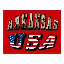 Arkansas Picture and USA Flag Text Postcards