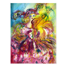 ARLECCHINA  VIOLINIST / Venetian Carnival Night Post Card
