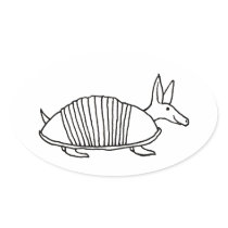 Armadillo art fun cute unique ink line drawing oval sticker