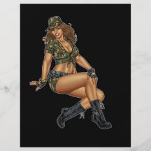 Armée d'une chevelure foncée ou fille de pin-up mi prospectus