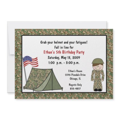 Army Boy and Tent Invitations: Brunette Hair by RetroWhimsyDesigns