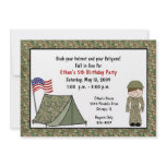 Army Boy and Tent Invitations: Brunette Hair