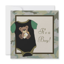 Army Green Camouflage Baby Boy Shower Invitations