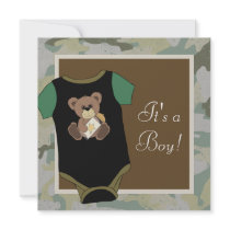 Army Green Camouflage Baby Boy Shower Invitations