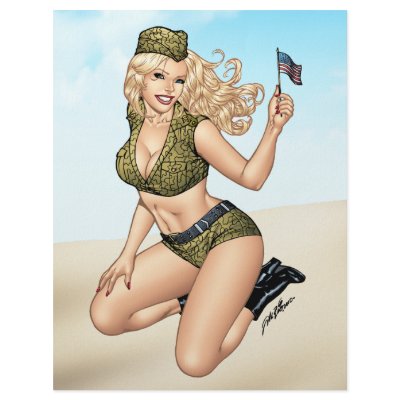 Army or Military Pinup Girl with American Flag by AlRioArt