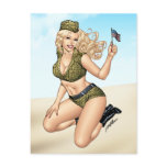 Army or Military Pinup Girl with American Flag Post Card