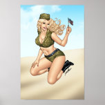 Army or Military Pinup Girl with American Flag