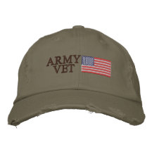 Army Vet with American Flag Embroidered Baseball Caps