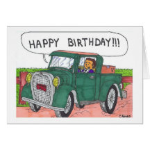 Arnold driving his old truck into town card