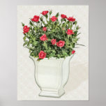 Arrangement of Red Roses on Lace Background Poster