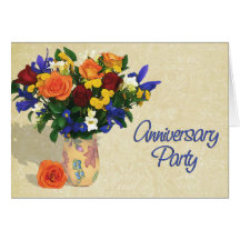 Arrangement of Roses & Iris Anniversary Party Card