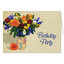 Arrangement of Roses & Iris Birthday Party Card