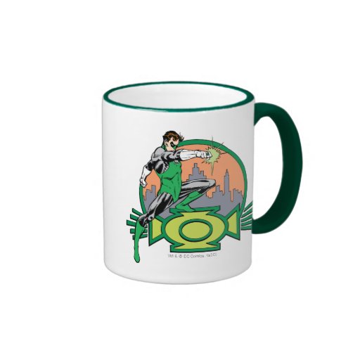 Arrière - plan et logo verts de ville de lanterne tasse