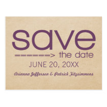 Arrow Typography Save the Date Postcard, Violet postcards
