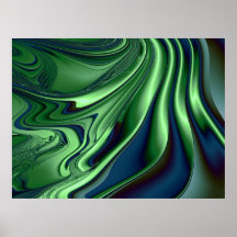 Art abstrait de fractale du vert bleu 4 posters