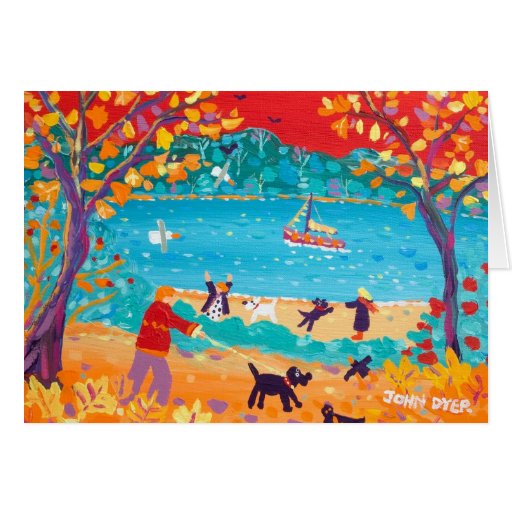 Art Card: Autumn Walkies. Dogs at Trelissick