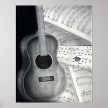 Art d'affiche de musique de guitare et de feuille