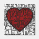 Art de mot : "Je t'aime" 3 langues - coeur rouge Aimant Pour Réfrigérateur