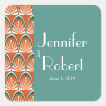 Art Deco Arches in Orange and Teal Envelope Seal Sticker