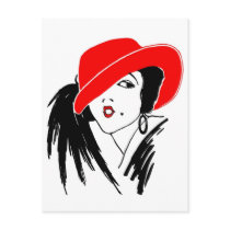 Art Deco Beautiful Woman Red Hat Postcards
