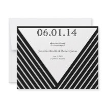 Art Deco Black and White Stripe Save the Date Invite