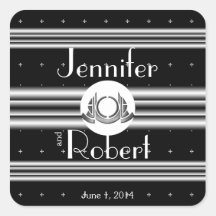 Art Deco Black White Silver Medallion Sticker