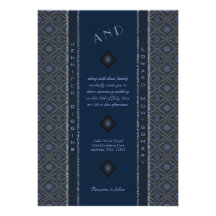 Art Deco Blue Geometric Pattern Wedding Invites #2