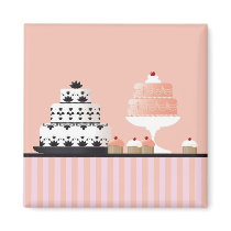 Art Deco Cakes on Striped Tablecloth Magnet