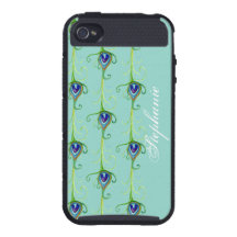 Art Deco Nouveau Style Peacock Feathers Swirl iPhone 4 Cases
