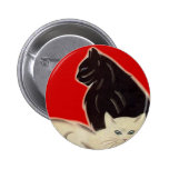 Art Deco Style Black & White Cats On Red Pinback Button