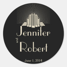Art Deco Tower Ray on Black Ivory Envelope Seal Stickers