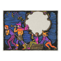 Art Deco Woodcut-style Yule Loggers Custom Invite