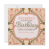 Art Decor & Lace Birthday Cocktail Party Invitatio Personalized Announcements