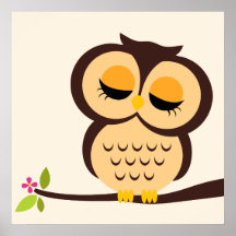 Art du mur des enfants de hibou de bande dessinée poster
