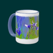 Art floral d'aquarelle bleue d'iris tasses