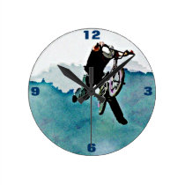 Art grunge bleu de cascade de vélo des garçons BMX horloges murales