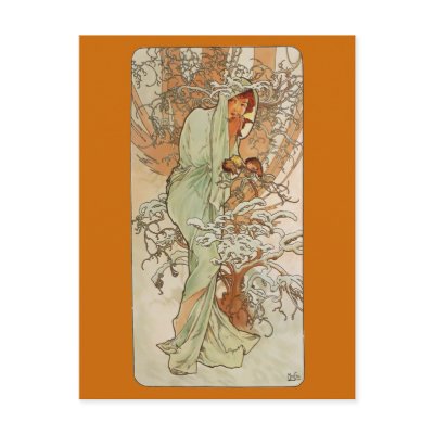 Art Nouveau - Alphonse Mucha - Winter Postcard by MyOtherPlanet