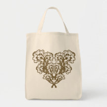 Art Nouveau Flower Heart Tan Bag