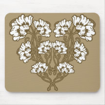 Art Nouveau Flower Heart Tan Mousepad