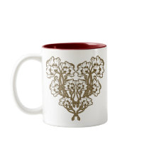 Art Nouveau Flower Heart Tan Coffee Mug